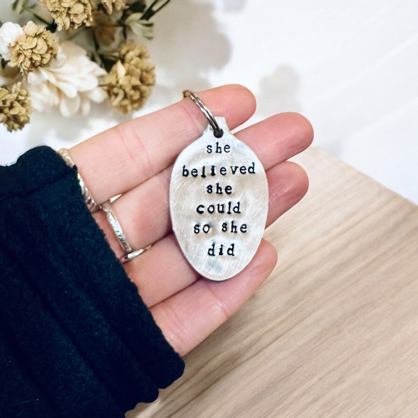 She believed she could, so she did - Vintage Spoon Keyring