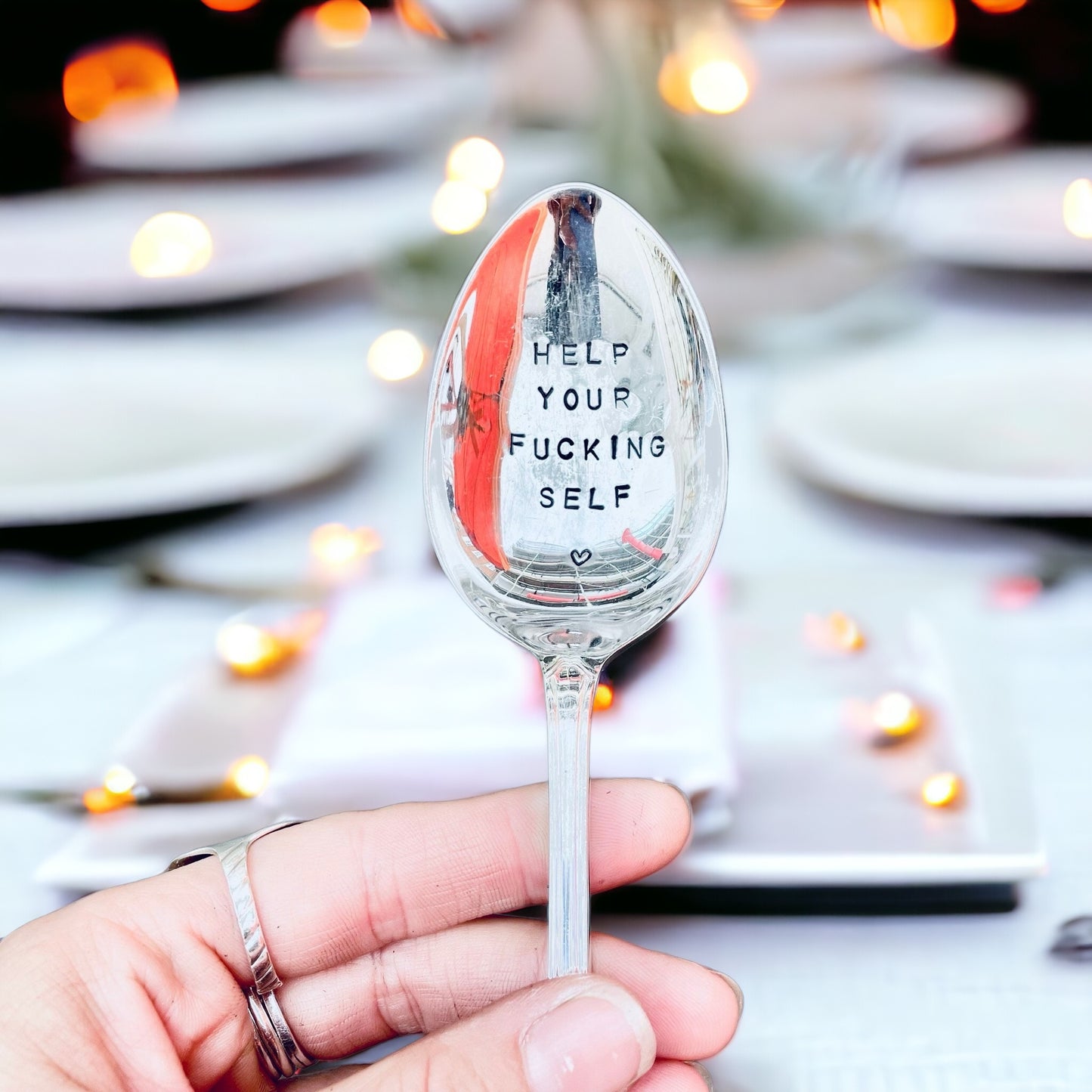 Help Your Fucking Self - Vintage Serving Spoon | Hand-Stamped Silver Plated Cutlery