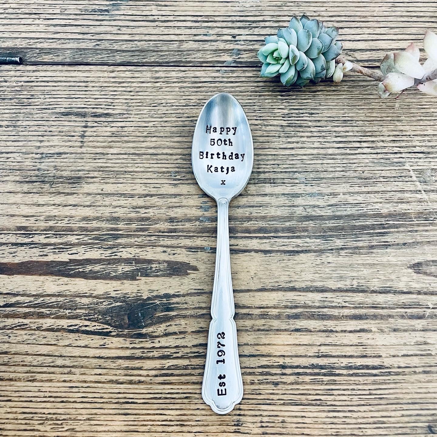 Personalised Silver Plated Vintage Teaspoon | Hand-Stamped Custom Message | Ornate or Plain Handle