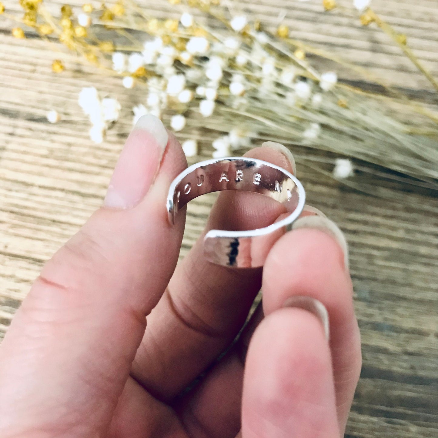 Personalised Sterling Silver Hidden Message Ring | Hand-Textured & Hand-Stamped