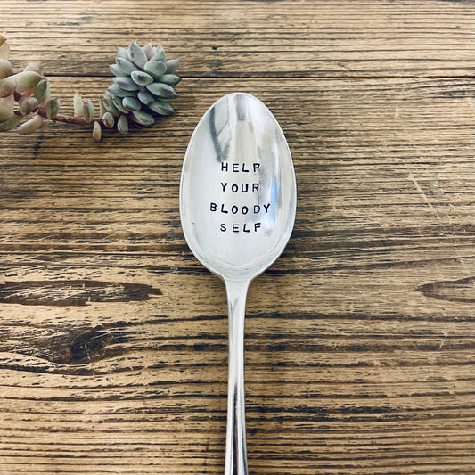 Help your Bloody Self - Vintage Serving Spoon | Hand-Stamped Silver Plated Cutlery