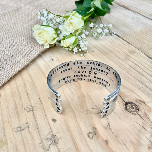 Hand-Stamped Personalised Hidden Message Band | Custom Aluminium Affirmation Bracelet