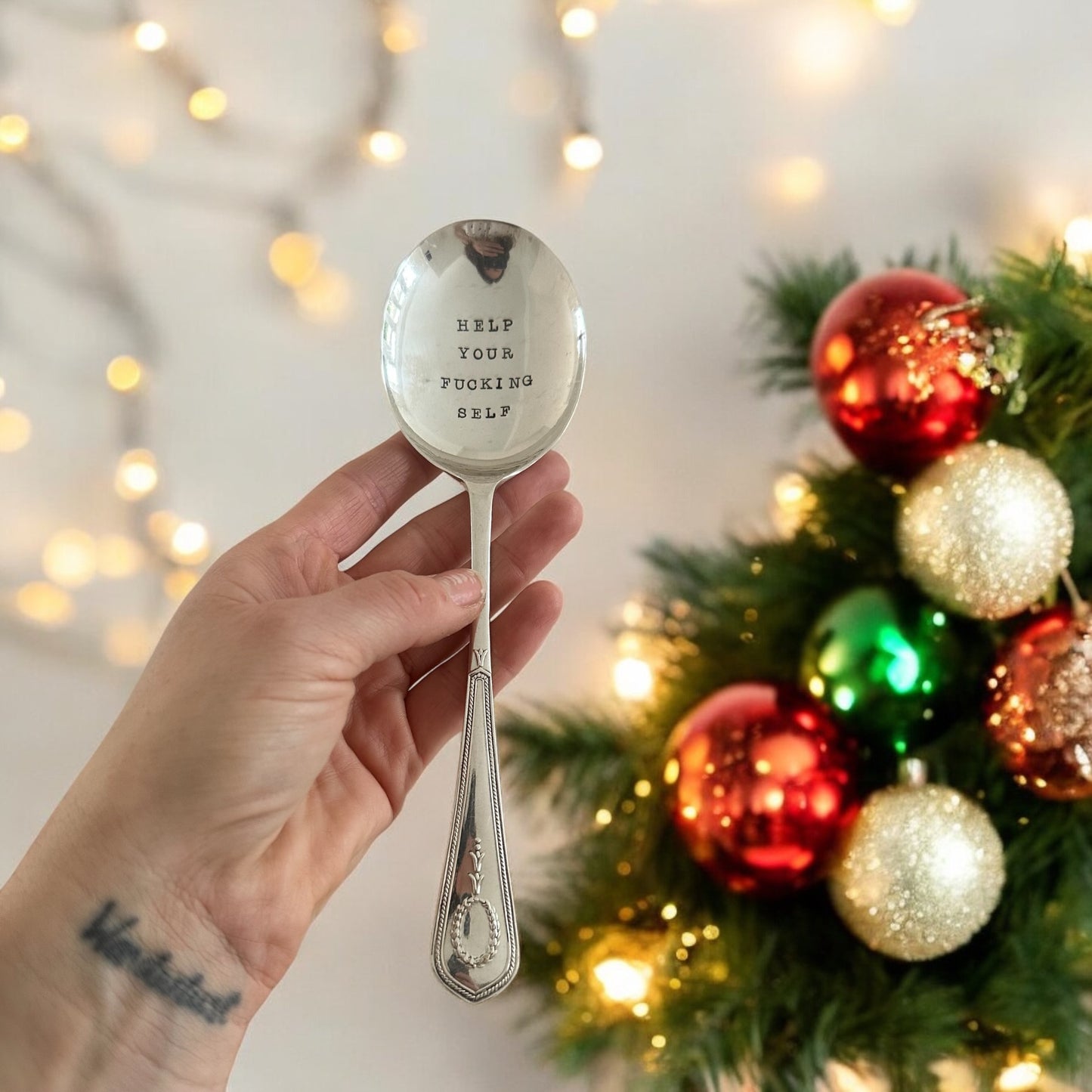 Help Your Fucking Self - One of a Kind - Vintage Serving Spoon | Hand-Stamped Silver Plated Cutlery