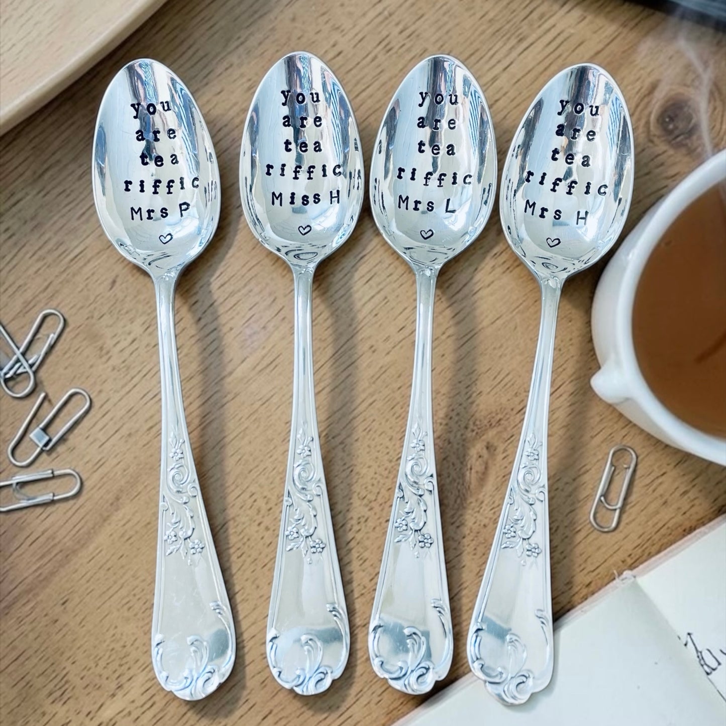 Personalised Teacher Gift  'You Are Tea Riffic' Vintage Teaspoon