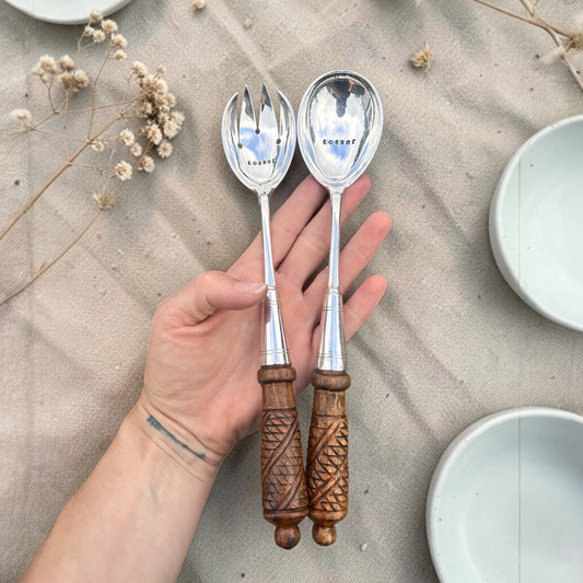 Limited Edition Vintage Salad Servers with Oak Handles
