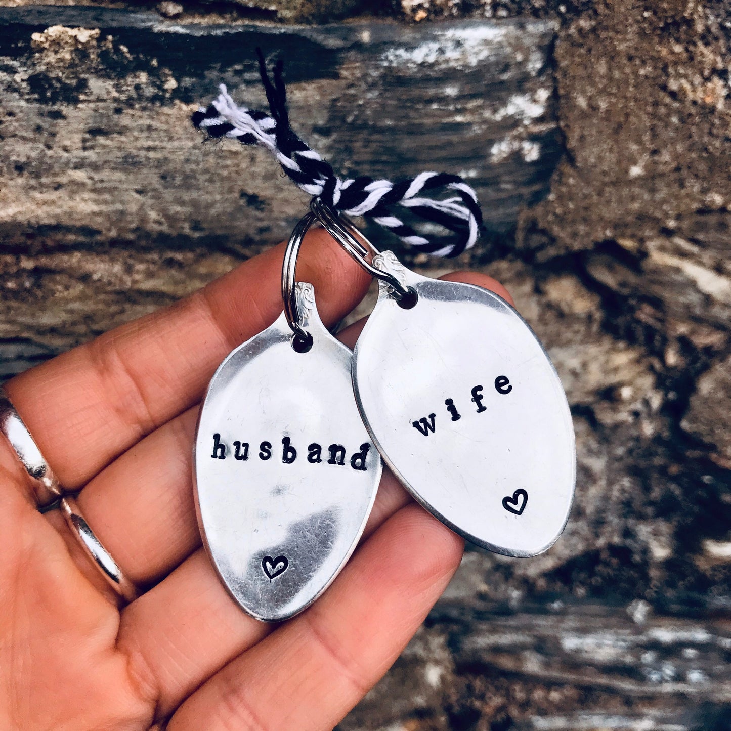 Wife, Husband - Vintage Spoon Key Ring Set