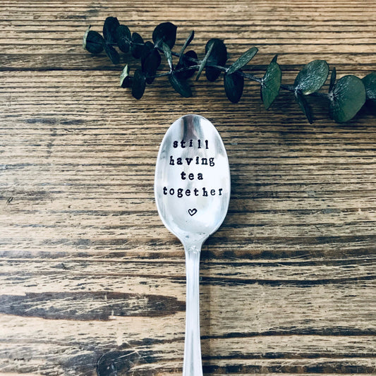 Still having tea together - Stamped spoon - Tea lover - Valentines gift - SOZO Silver