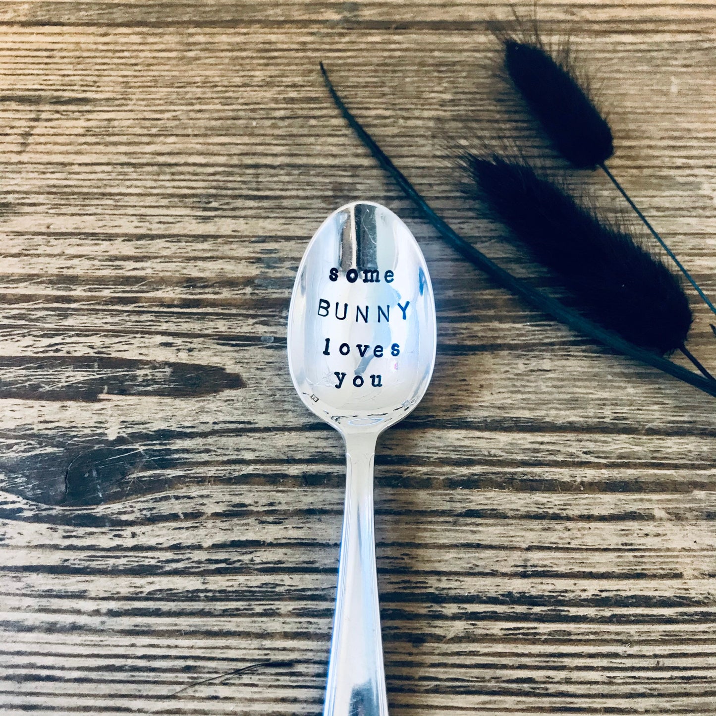 Some bunny loves you - Stamped vintage tea spoon - Easter gift - Tea lover