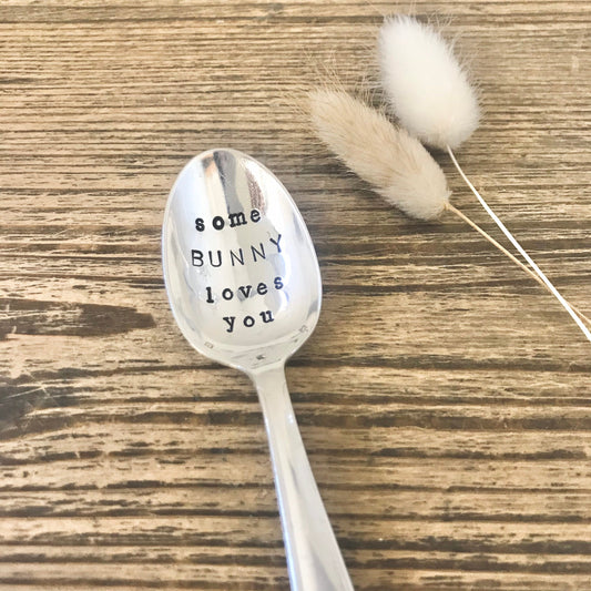 Some bunny loves you - Stamped vintage tea spoon - Easter gift - Tea lover