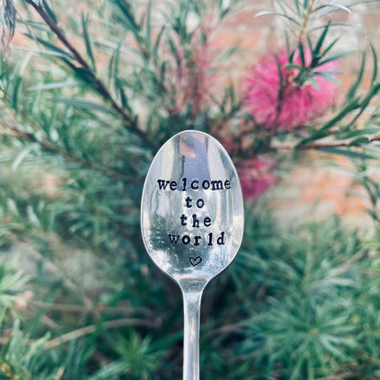 Welcome to the world- Baby gift - Christening Gift - Vintage Tea Spoon - SOZO Silver